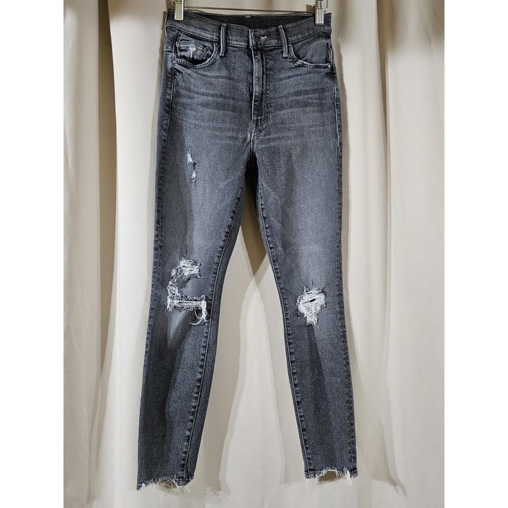 MOTHER Gray Distressed Ankle Jeans
